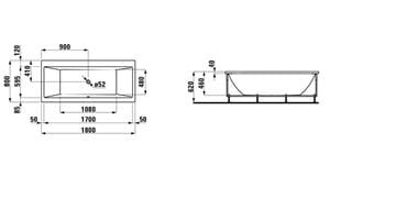 LAUFEN PRE vaňa 180x80 cm, s hliníkovou konštrukciou, akrylát H2329510000001 Technický nákres