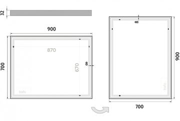 NIMCO 13000 zrkadlo 90x70 cm, reverzibilné, s osvetlením ZP 13019 Technický nákres