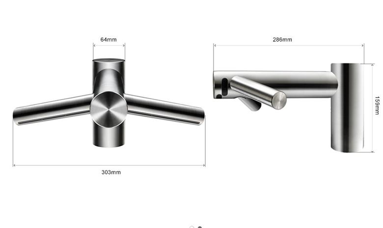 DYSON AIRBLADE WASH & DRY umývadlová senzorová batéria, so sušičom rúk, napájanie zo siete, nerez 245265-01 Technický nákres