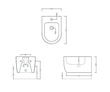 ARTCERAM MONET závesný bidet MNB001 01,00 Technický nákres