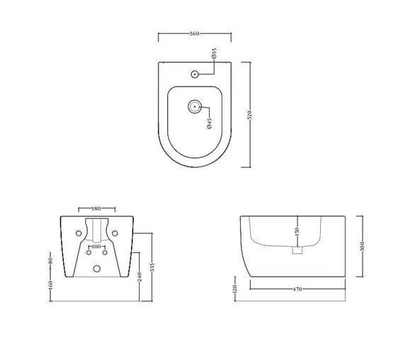 ARTCERAM MONET závesný bidet MNB001 01,00 Technický nákres