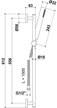 RAF STILO sprchová súprava 3-dielna, ručná sprcha 243 mm, tyč, hadica, chróm SK503 Technický nákres