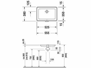 DURAVIT 2ND FLOOR umývadlo 55 cm, s prepadom 0316530000 Technický nákres