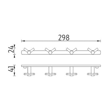 NIMCO BORMO držiak uterákov s ôsmimi háčikmi 298 mm, chróm BR 11108-26 Technický nákres