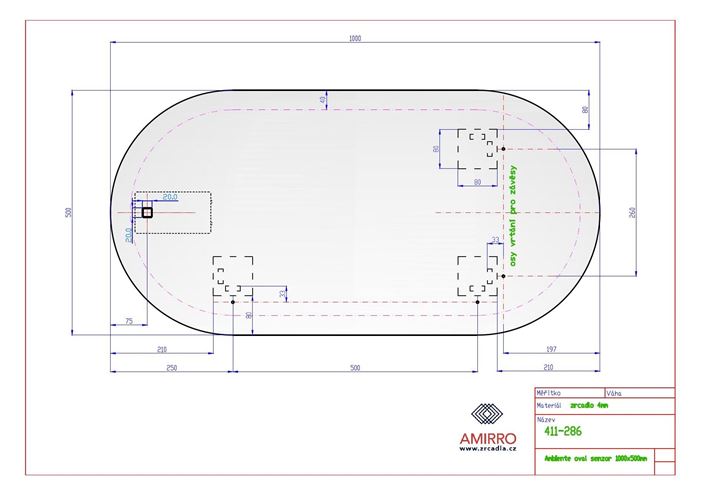 AMIRRO AMBIENTE OVAL zrkadlo 100x50 cm, reverzibilné, s osvetlením, so senzorom 411-286 Technický nákres