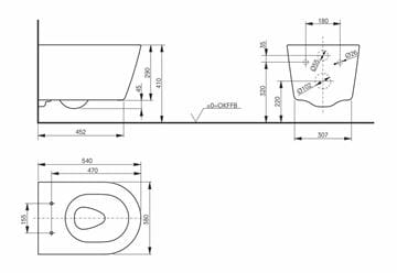 TOTO RP závesné WC, Rimless splachovanie CW552RY Technický nákres