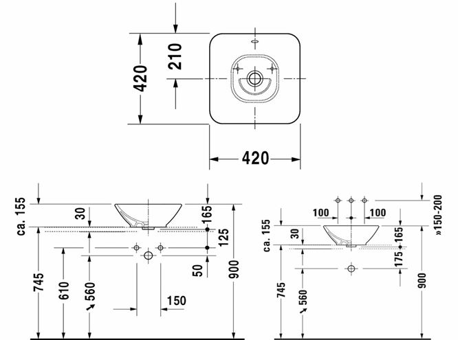DURAVIT BACINO umývadlová misa 42 cm, s prepadom 0333420000 Technický nákres