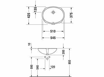 DURAVIT SANTOSA umývadlo 51 cm, s prepadom 0466510000 Technický nákres