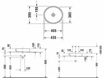 DURAVIT STARCK 2 umývadlová misa 43,5 cm, bez prepadu 2321440000 Technický nákres