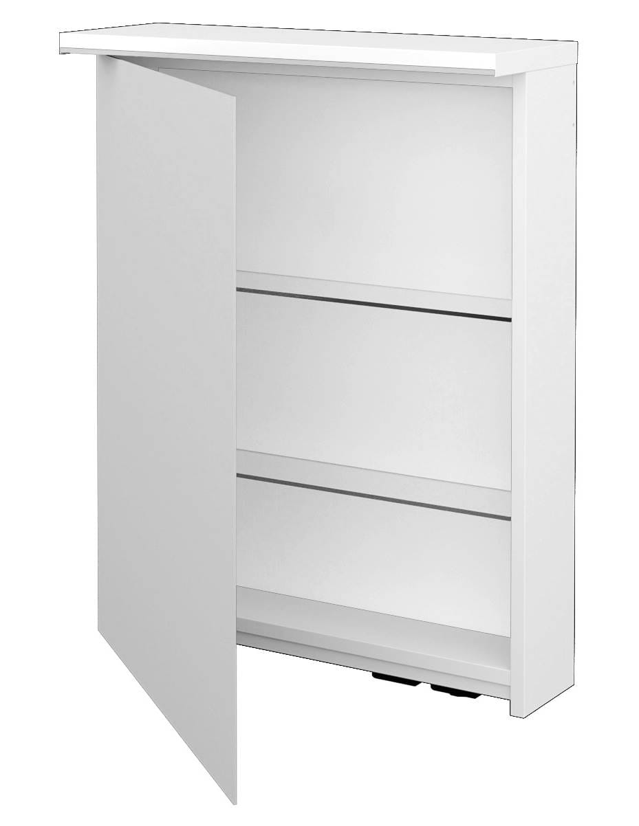 DŘEVOJAS ASTON GAOE 60 zrkadlová skrinka 60x76,5x21 cm, osvetlenie, s vypínačom a el. zásuvkou, pánty vľavo, lamino, lesklá biela