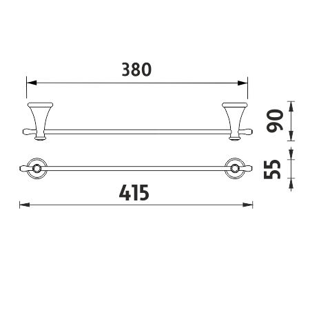 NIMCO LADA držiak uteráka 415 mm, staromosadz LA 19035-65 Technický nákres
