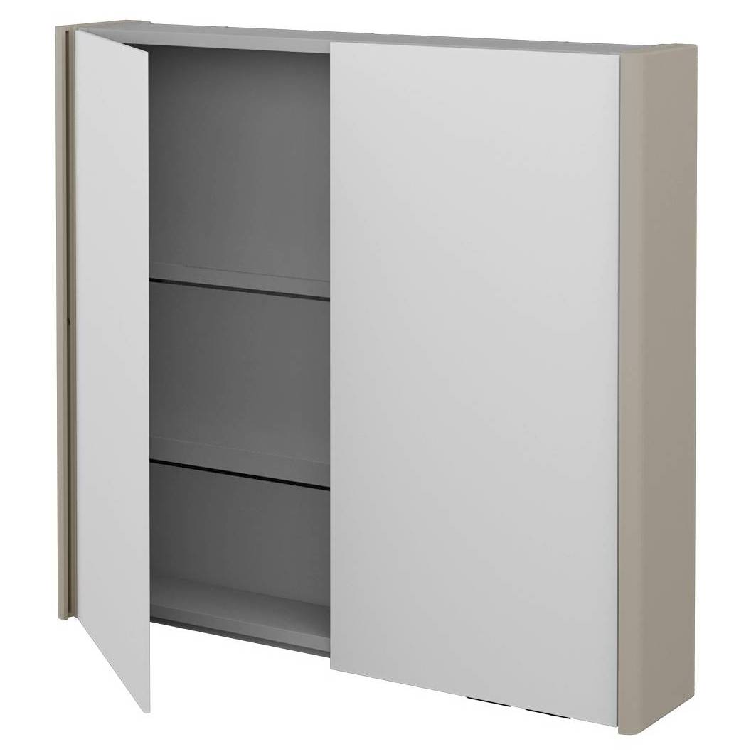DŘEVOJAS ENZO GA2OE 80 zrkadlová skrinka 80,6x74,1x15,3 cm, osvetlenie s reguláciou stmievania, s vypínačom a el. zásuvkou, lamino/MDF, matná béžová