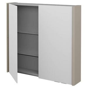 DŘEVOJAS ENZO GA2OE 80 zrkadlová skrinka 80,6x74,1x15,3 cm, osvetlenie s reguláciou stmievania, s vypínačom a el. zásuvkou, lamino/MDF, matná béžová