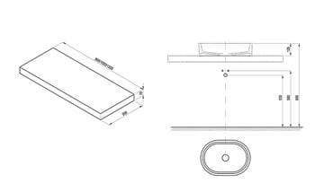 RAVAK doska pod umývadlo 120x55x7 cm, orech X000000847 Technický nákres