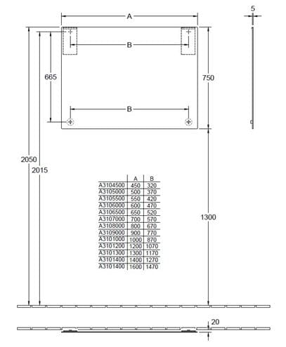 VILLEROY & BOCH MORE TO SEE zrkadlo 45x75 cm A3104500 Technický nákres