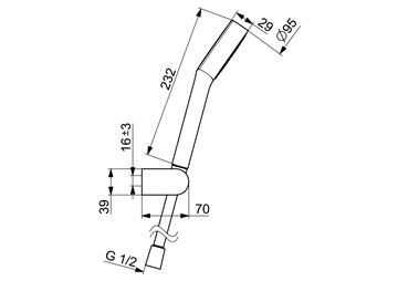 HANSA VIVA sprchová súprava 3-dielna, ručná sprcha pr. 95 mm, hadica, držiak, chróm 44170210 Technický nákres