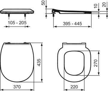 IDEAL STANDARD CONNECT SPACE WC sedadlo Ultra Slim, SoftClose E772401 Technický nákres