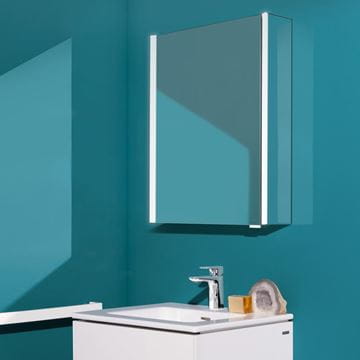 LAUFEN FRAME 25 zrkadlová skrinka 60x75x15 cm, osvetlenie, s vypínačom a el. zásuvkou, pánty vľavo, hliník, zrkadlo H4084519001441 Obrázek - fotka