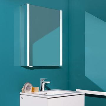 LAUFEN FRAME 25 zrkadlová skrinka 60x75x15 cm, osvetlenie, s vypínačom a el. zásuvkou, pánty vpravo, hliník, zrkadlo H4084529001441 Obrázek - fotka
