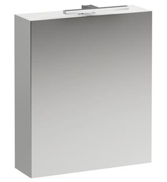 LAUFEN BASE zrkadlová skrinka 60x70x18,5 cm, osvetlenie, s vypínačom a el. zásuvkou, pánty vľavo, MDF, lesklá biela