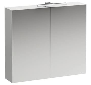 LAUFEN BASE zrkadlová skrinka 80x70x18,5 cm, osvetlenie, s vypínačom a el. zásuvkou, pánty vľavo, MDF, matná biela