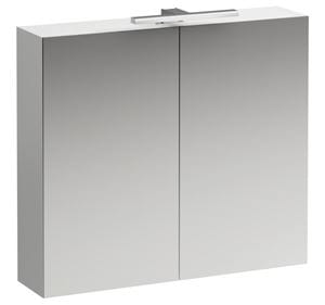 LAUFEN BASE zrkadlová skrinka 80x70x18,5 cm, osvetlenie, s vypínačom a el. zásuvkou, pánty vľavo, MDF, matná biela