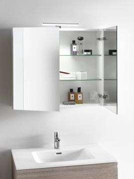LAUFEN BASE zrkadlová skrinka 80x70x18,5 cm, osvetlenie, s vypínačom a el. zásuvkou, pánty vľavo, MDF, matná biela H4028021102601 Obrázek - fotka