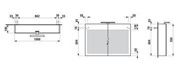 LAUFEN BASE zrkadlová skrinka 100x70x18,5 cm, osvetlenie, s vypínačom a el. zásuvkou, MDF, lesklá biela H4028521102611 Technický nákres