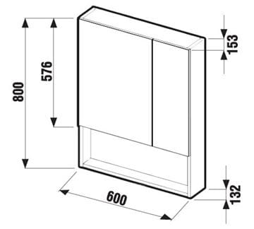 JIKA LYRA zrkadlová skrinka 60x80x15,3 cm, lamino, biela H4532410383041 Technický nákres
