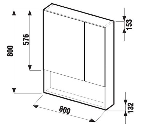 JIKA LYRA zrkadlová skrinka 60x80x15,3 cm, lamino, biela H4532410383041 Technický nákres