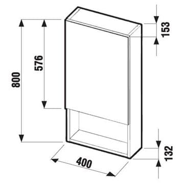 JIKA LYRA zrkadlová skrinka 40x80x15,3 cm, lamino, biela H4532210383041 Technický nákres