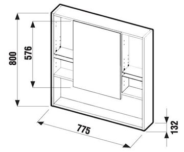 JIKA LYRA zrkadlová skrinka 77,5x80x13,2 cm, lamino, biela H4532510383041 Technický nákres