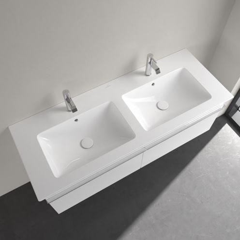 VILLEROY & BOCH VENTICELLO dvojumývadlo 130 cm, s 2 otvormi pre batérie a prepadom, alpská biela 4111DL01 Obrázek - fotka