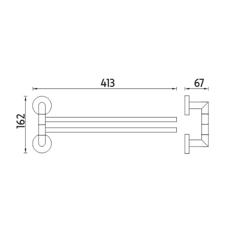 NIMCO UNIX držiak uterákov 413 mm, dvojramenný, otočný, chróm UN 13096-26 Technický nákres