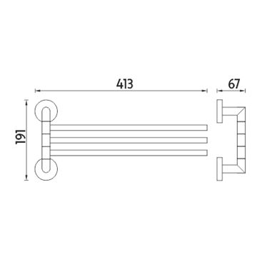 NIMCO UNIX držiak uterákov 413 mm, trojramenný, otočný, chróm UN 13096-3-26 Technický nákres