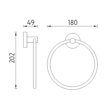 NIMCO UNIX držiak uteráka 180 mm, chróm UN 13060-26 Technický nákres