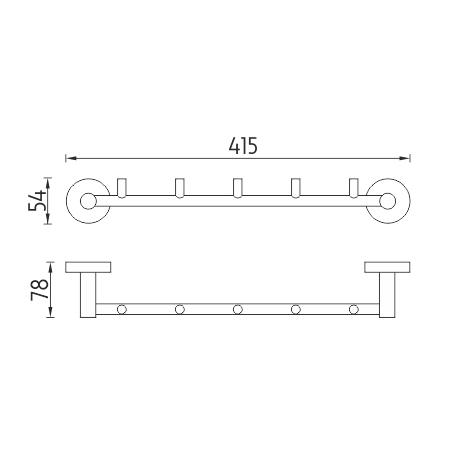 NIMCO UNIX držiak uterákov s piatimi háčikmi 415 mm, chróm UN 13054-5-26 Technický nákres