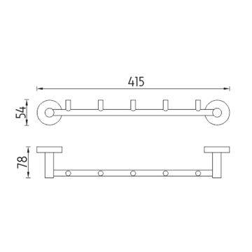 NIMCO UNIX držiak uterákov s piatimi háčikmi 415 mm, chróm UN 13054-5-26 Technický nákres