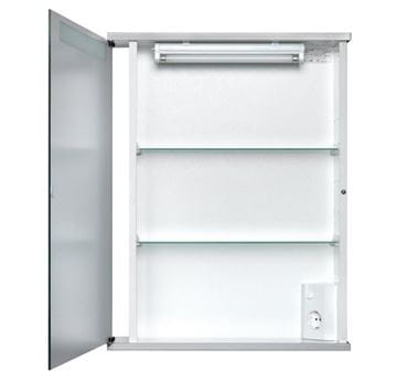 JOKEY CENTO 50 LS zrkadlová skrinka 50x65x14 cm, osvetlenie, s vypínačom a el. zásuvkou, MDF/drevo, aluminium/biela 114311020-0140 Obrázek - fotka