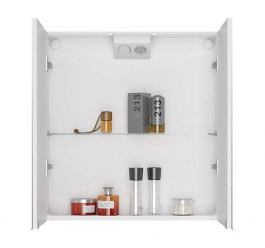 JOKEY XANTO LINE LED zrkadlová skrinka 62,9x66,2x15 cm, osvetlenie, s vypínačom a el. zásuvkou, MDF/drevo, biela 111312520-0110 Obrázek - fotka