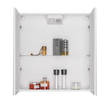 JOKEY XANTO LINE LED zrkadlová skrinka 62,9x66,2x15 cm, osvetlenie, s vypínačom a el. zásuvkou, MDF/drevo, biela 111312520-0110 Obrázek - fotka