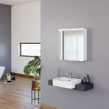 JOKEY XANTO LINE LED zrkadlová skrinka 62,9x66,2x15 cm, osvetlenie, s vypínačom a el. zásuvkou, MDF/drevo, biela 111312520-0110 Obrázek - fotka