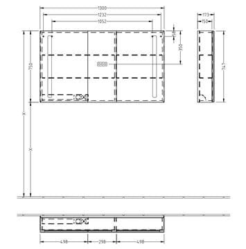 VILLEROY & BOCH VERITY LINE zrkadlová skrinka 130x75x17,3 cm, osvetlenie, so zväčšovacím zrkadlom, vypínačom a el. zásuvkou, hliník, strieborná B307F300 Technický nákres