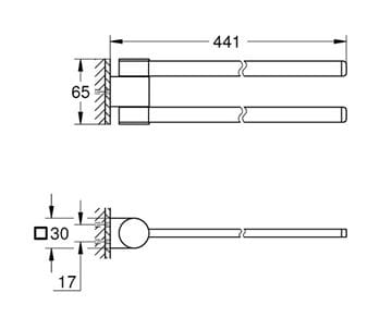 GROHE SELECTION držiak uterákov 441 mm, dvojramenný, phantom black 41219KF0 Technický nákres