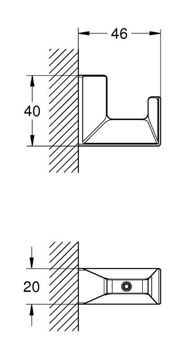 GROHE SELECTION CUBE háčik na uterák, chróm 40782000 Technický nákres