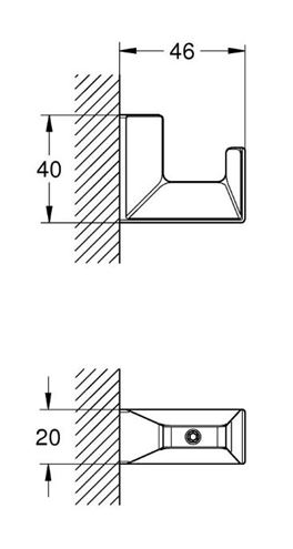 GROHE SELECTION CUBE háčik na uterák, chróm 40782000 Technický nákres