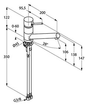 KLUDI D-TAIL drezová batéria, chróm 339330590 Technický nákres