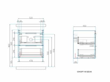 CONCEPT 150 skrinka pod umývadlo 52x45x56 cm, 2 zásuvky, lesklá biela 808129 Technický nákres