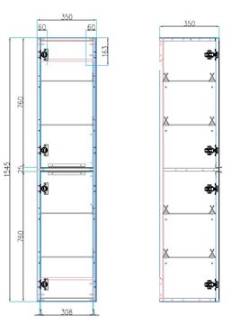 CONCEPT 150 vysoká skrinka 35x35x154, 5 cm, 2 dvierka, lesklá biela 808105 Technický nákres