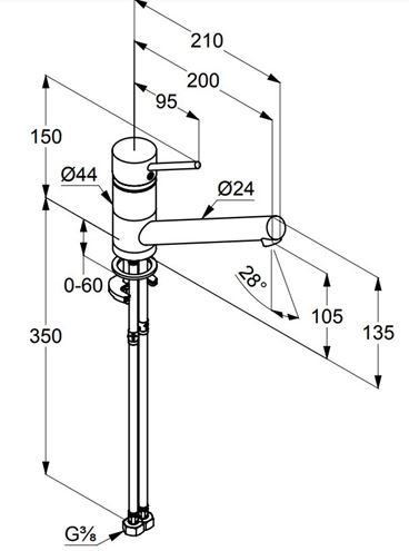 KLUDI SCOPE drezová batéria, chróm 339330575 Technický nákres